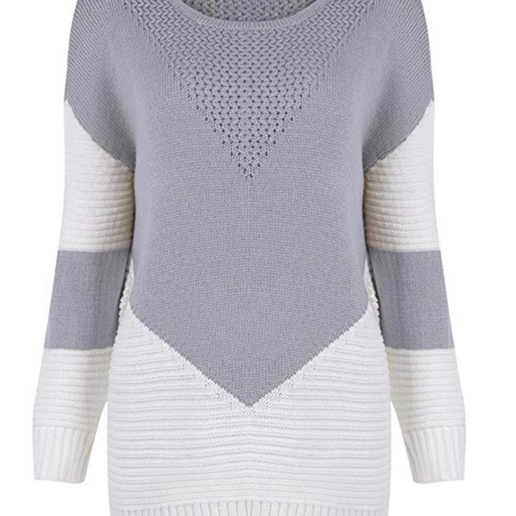 Gray crew knit loose long sleeve sweater - Picture 3 of 4